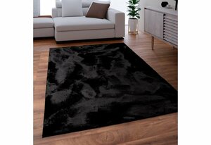 Fellteppich Kunstfell Soft 380, Paco Home, rechteckig, Höhe: 19 mm, Langflor, Kuschelteppich - besonders weich, Uni-Farben, Schwarz