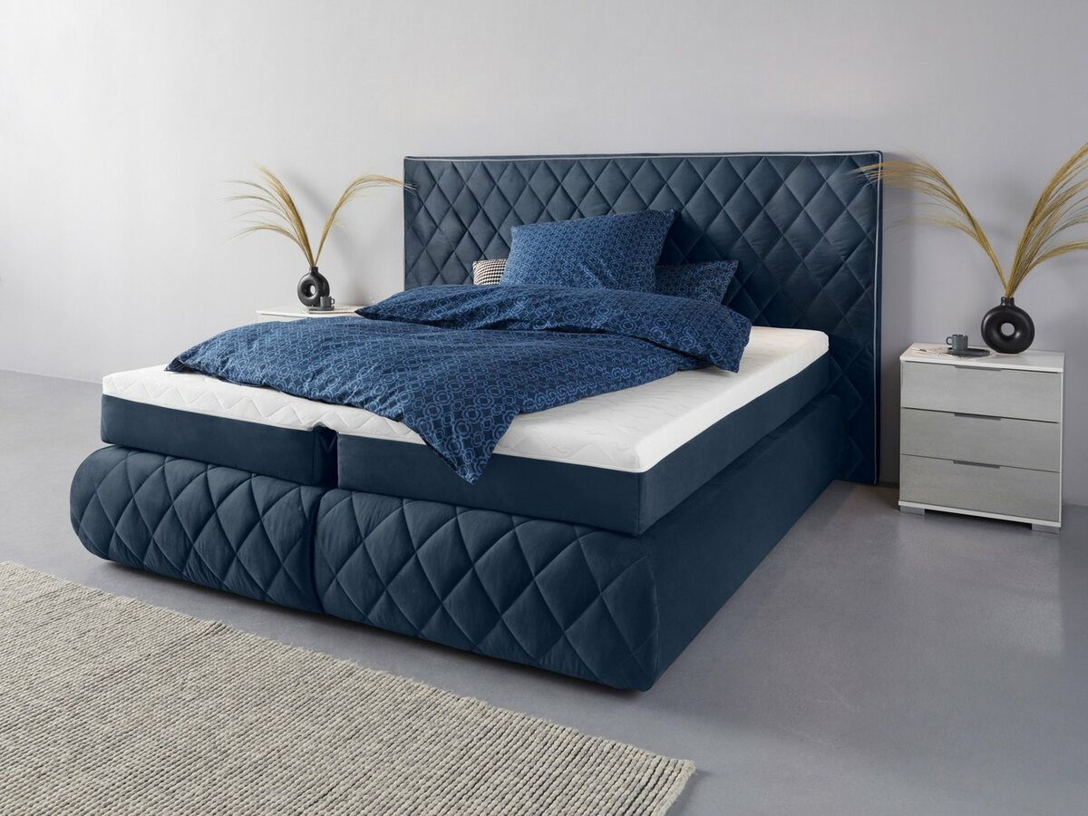 Bild 1 von Places of Style Boxspringbett Alaric, wahlweise mit und ohne Leuchten, Obermatratze Tonnentaschenfederkern, Blau|grau|silberfarben