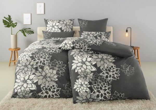 Bild 1 von Bettwäsche Susan in Gr. 135x200 oder 155x220 cm, Home affaire, Linon, 2 teilig, Bettwäsche mit Baumwolle, romantische Bettwäsche mit Blumen, Grau