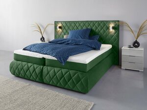 Places of Style Boxspringbett Alaric, wahlweise mit und ohne Leuchten, Obermatratze Tonnentaschenfederkern, Grün|schwarz