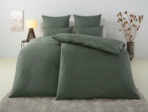 Bettwäsche Jassen in Gr. 135x200 oder 155x220 cm, Bruno Banani, Renforcé, 3 teilig, moderne Bettwäsche aus Baumwolle, Bettwäsche mit Streifen-Design, Grün
