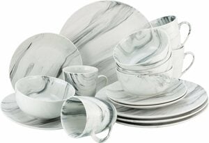 CreaTable Kombiservice Geschirr-Set Marmor (16-tlg), 4 Personen, Porzellan, Service, tolle Optik, 16 Teile, für 4 Personen, Grau|weiß