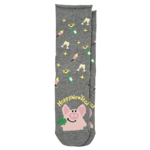 1 Paar Damen Socken mit Silvester-Motiv GRAU