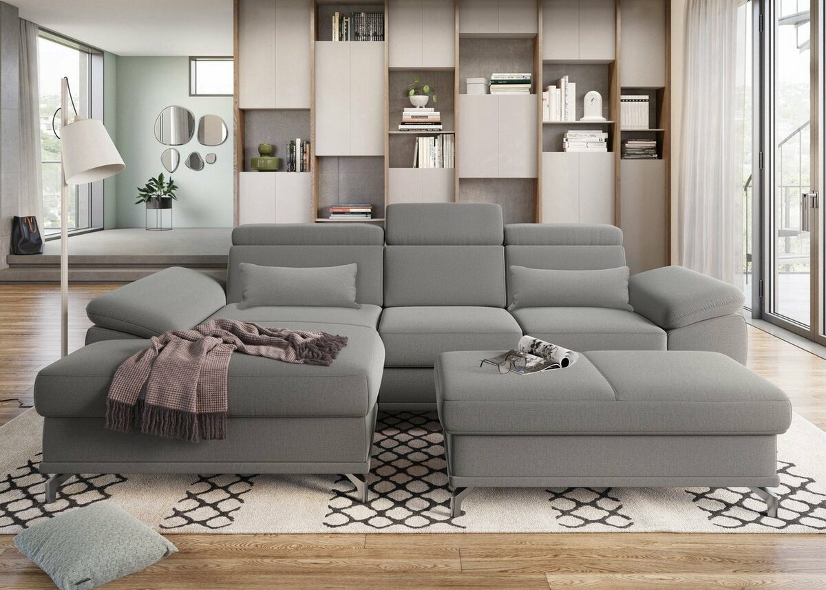 Bild 1 von Sit&more Ecksofa Cabrio, mit Sitztiefen- und Armteilverstellung sowie Federkern, 2 Nierenkissen, Grau