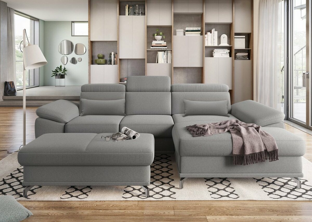 Bild 1 von Sit&more Ecksofa Cabrio, mit Sitztiefen- und Armteilverstellung sowie Federkern, 2 Nierenkissen, Grau