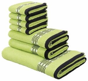 My home Handtuch Set Jonnie, Walkfrottee, (Set, 7-tlg), Handtücher aus 100% Baumwolle, Handtuchset mit gemusterter Bordüre, Grün