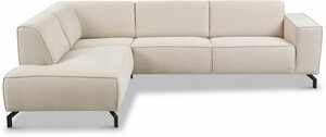 Places of Style Ecksofa Lorcan, mit schwarzen Metallfüßen, Lederoptik und in weichem Strukturstoff, Beige