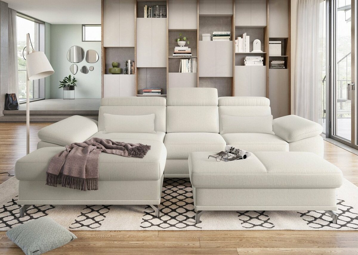 Bild 1 von Sit&more Ecksofa Cabrio, mit Sitztiefen- und Armteilverstellung sowie Federkern, 2 Nierenkissen, Beige