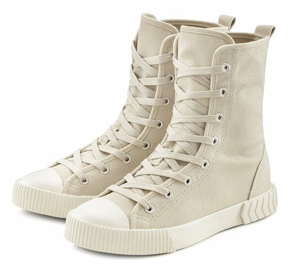 Bild 1 von LASCANA Stiefelette, High Top Sneaker, Schnürschuh, Textil-Boots, trendiger Combat Look, Beige