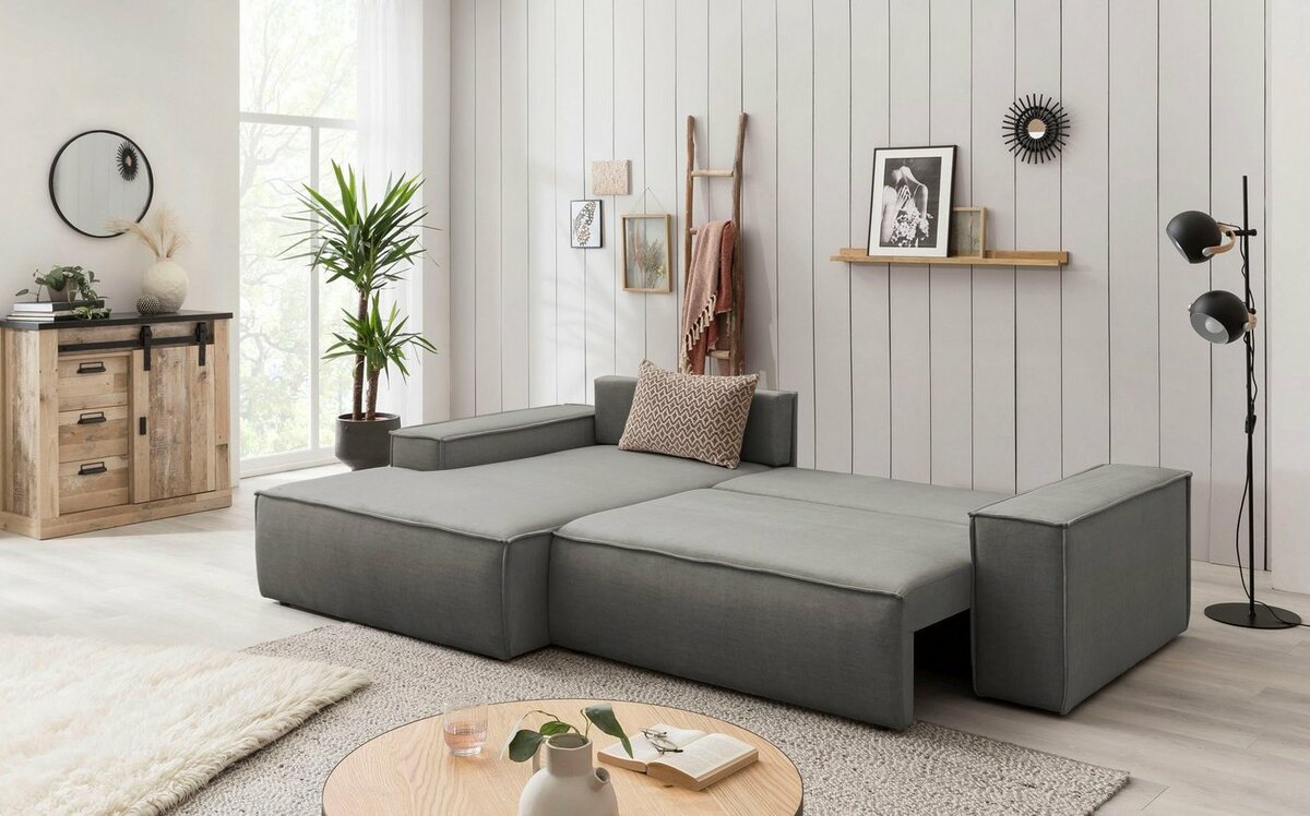 Bild 1 von Home affaire Ecksofa SHERWOOD, mit Bett-Funktion (Liegefläche 210x136 cm), mit 2 losen Rückenkissen, Grau
