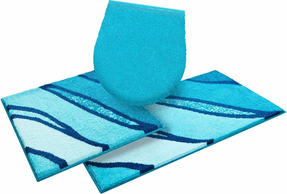 Bild 1 von Badematte Belize Grund, Höhe 20 mm, rutschhemmend beschichtet, schnell trocknend, Polyacryl, rechteckig, 3-tlg. Hänge-WC Set, weiche Haptik, Badematten auch als 3 teiliges Set erhältlich, Blau