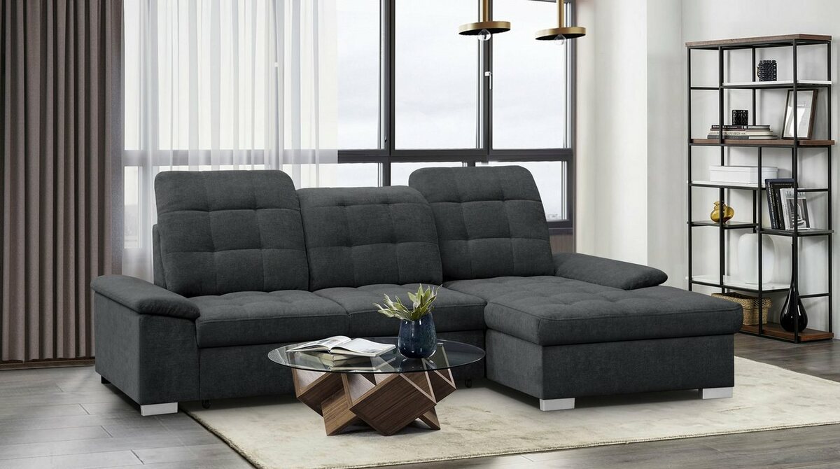 Bild 1 von WERK2 Ecksofa Carmen, mit Bettfunktion & Kopfteilverstellung, optional Sitztiefenverstellung, Schwarz