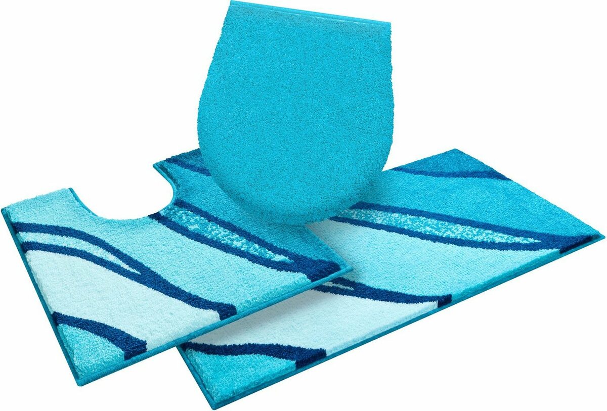 Bild 1 von Badematte Belize Grund, Höhe 20 mm, rutschhemmend beschichtet, schnell trocknend, Polyacryl, rechteckig, 3-tlg. Stand-WC Set, weiche Haptik, Badematten auch als 3 teiliges Set erhältlich, Blau