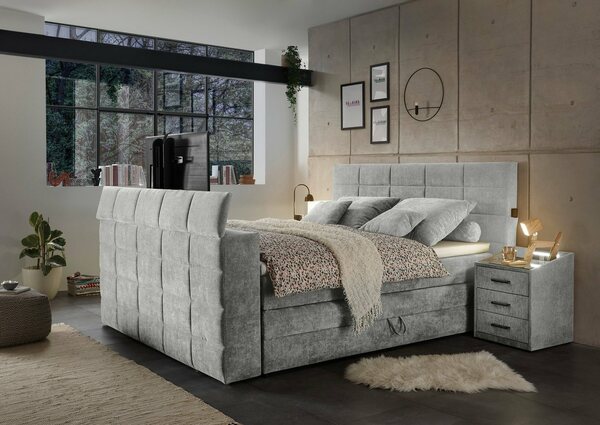 Bild 1 von ED EXCITING DESIGN Boxspringbett Denver, inkl. 1 bzw. 2 Bettkästen, motorisierte TV-Halterung bis 40 Zoll, Grau
