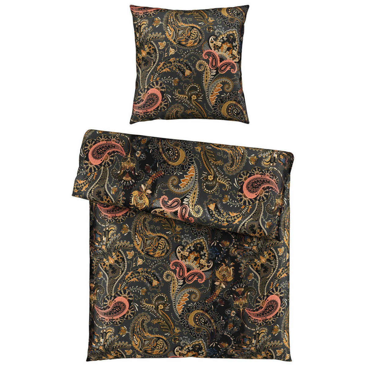 Bild 1 von Bio:Vio Bettwäsche, Anthrazit, Textil, Paisley, 135 cm, Grüner Punkt, Hohenstein, Oeko-Tex® Standard 100, atmungsaktiv, hautfreundlich, schadstoffgeprüft, 100% feinster Baumwollsatin mit Seiden-F