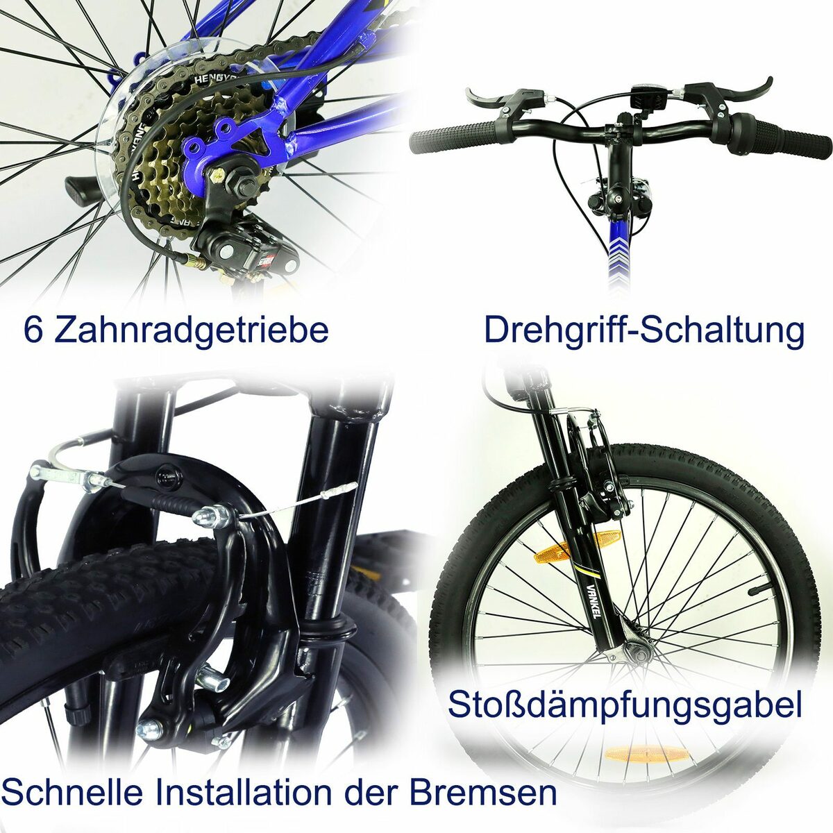 Bild 3 von Vankel Kinderfahrrad 20 Zoll Kinderfahrrad Mountainbike Jungen Mädchen, Weihnachtsgeschenk, 6 Gang, Kettenschaltung, 20 Zoll - 6-9 Jahre mit Hochwertige Scheibenbremsen