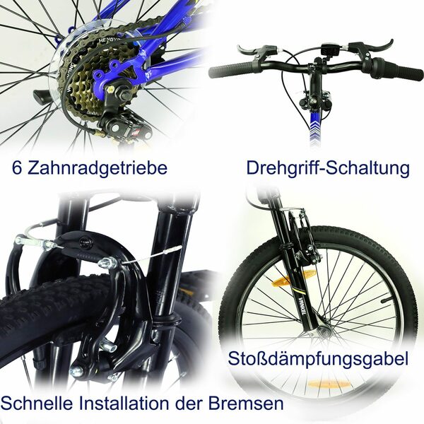 Bild 3 von Vankel Kinderfahrrad 20 Zoll Kinderfahrrad Mountainbike Jungen Mädchen, Weihnachtsgeschenk, 6 Gang, Kettenschaltung, 20 Zoll - 6-9 Jahre mit Hochwertige Scheibenbremsen