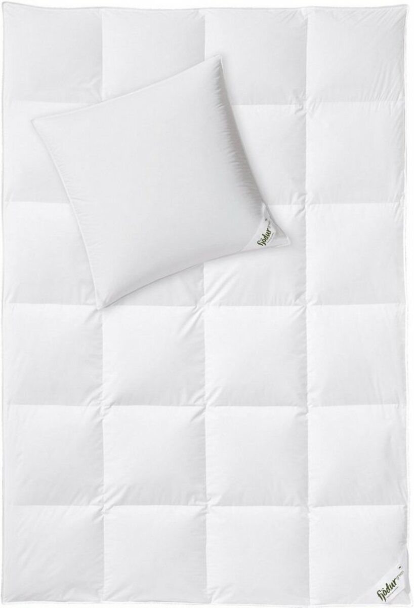 Bild 1 von Daunenbettdecke + Kopfkissen, Fleur, fjödur, Das Set besteht aus 1 Kissen und 1 Bettdecke, Weiß