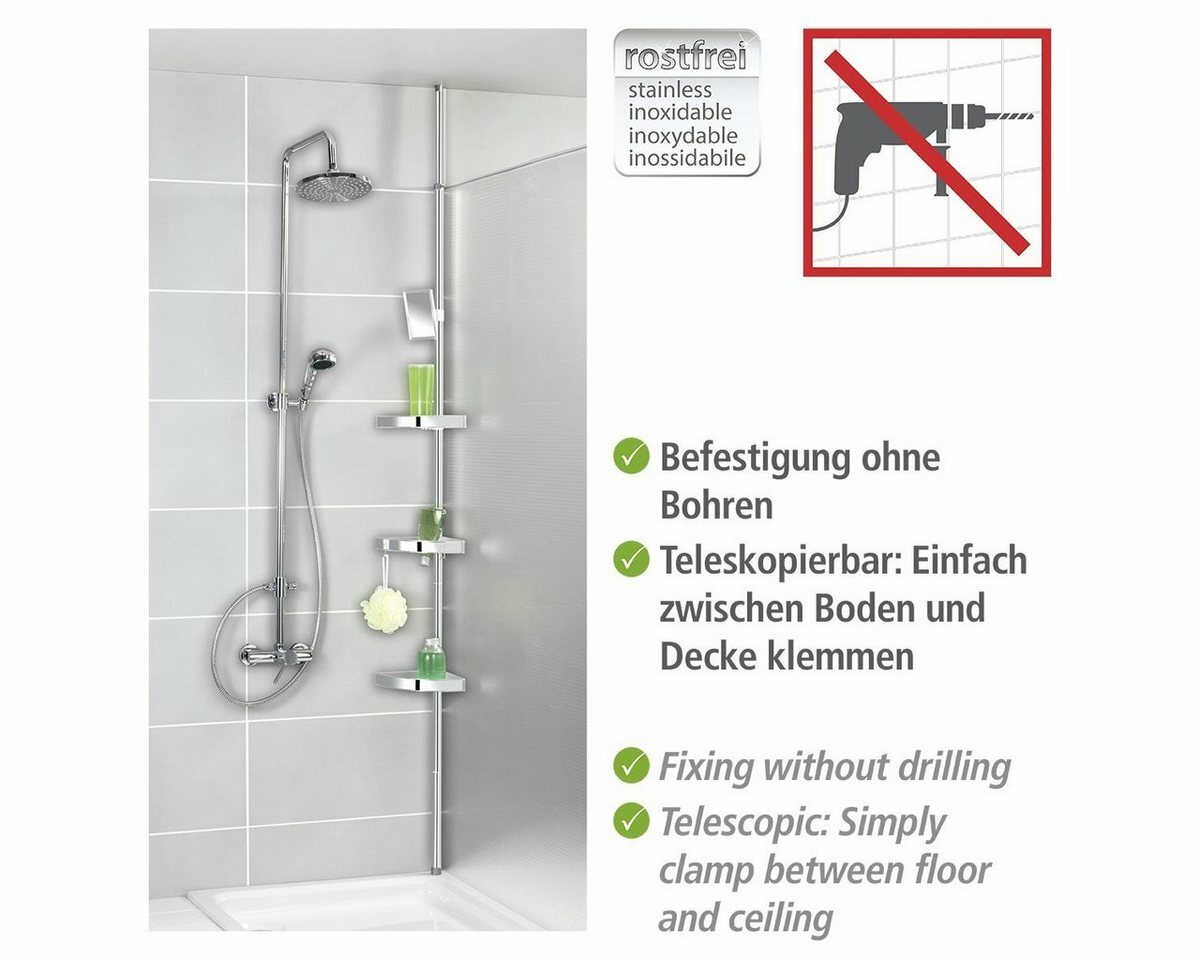 Bild 1 von WENKO Teleskopregal Premium, 3 Ablagen, 1 Spiegel, Silberfarben
