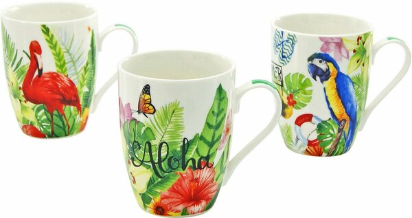 Bild 1 von CreaTable Becher Kaffeebecher Aloha, New Bone China, Tropic-Design, Tassen Set, 6-teilig, Bunt|weiß