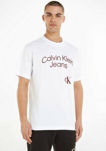 Calvin Klein Jeans T-Shirt mit großem Logoschriftzug, Weiß
