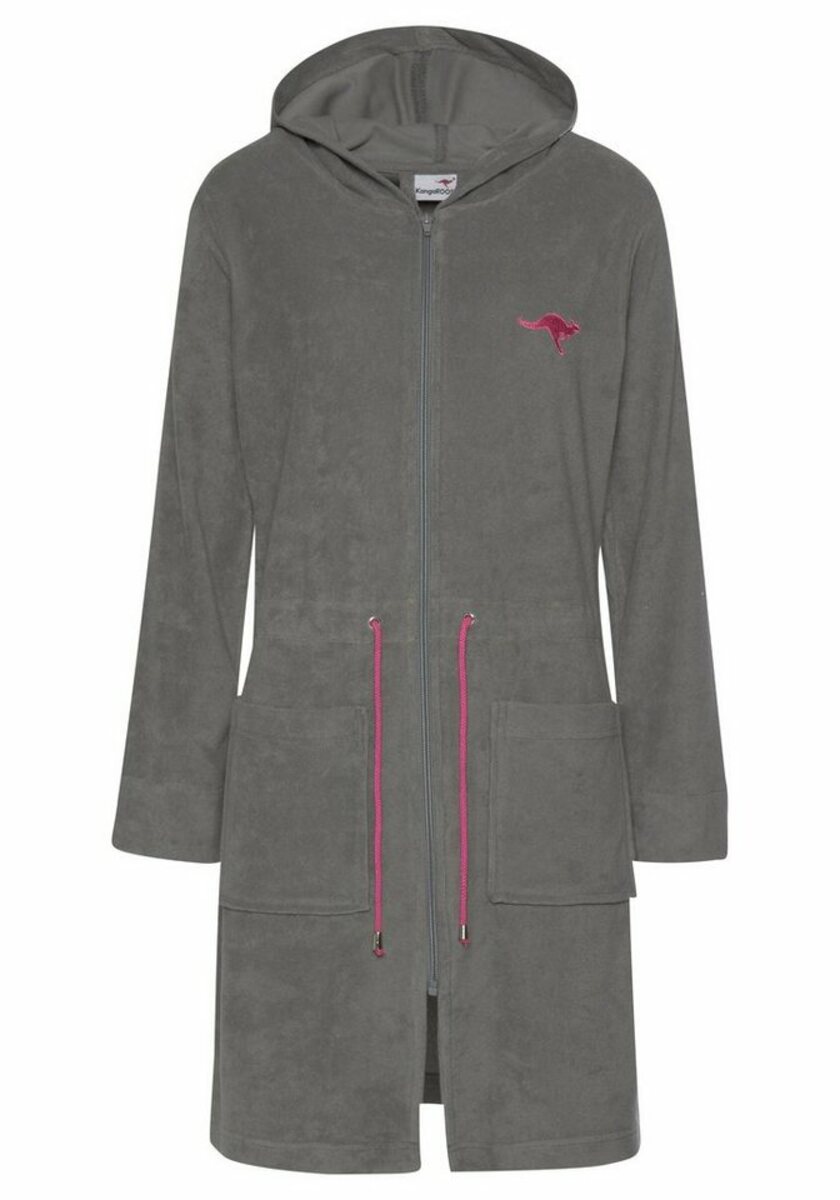 Bild 1 von KangaROOS Damenbademantel Kira, Kurzform, Leichtfrottier, Kapuze, Reißverschluss, mit Bindekordel, kurz, Bademäntel für Damen, XS-3XL, Grau