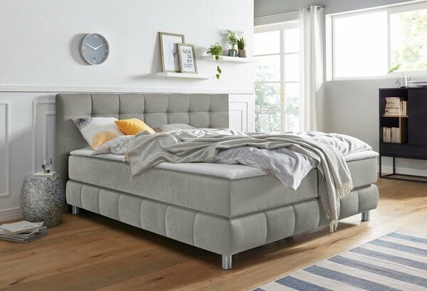 Bild 1 von Andas Boxspringbett Salo XXL, in Samtoptik oder Struktur, 6 Breiten in Überlänge 220cm, 4 Härtegrade, Grau