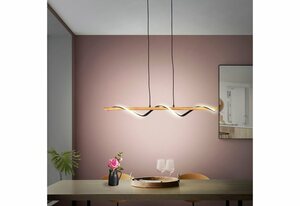 Home affaire Pendelleuchte Amanlis, LED fest integriert, Warmweiß, Hängelampe über Wandschalter dimmbar, warmweißes Licht, Holz /Metall, Beige|schwarz