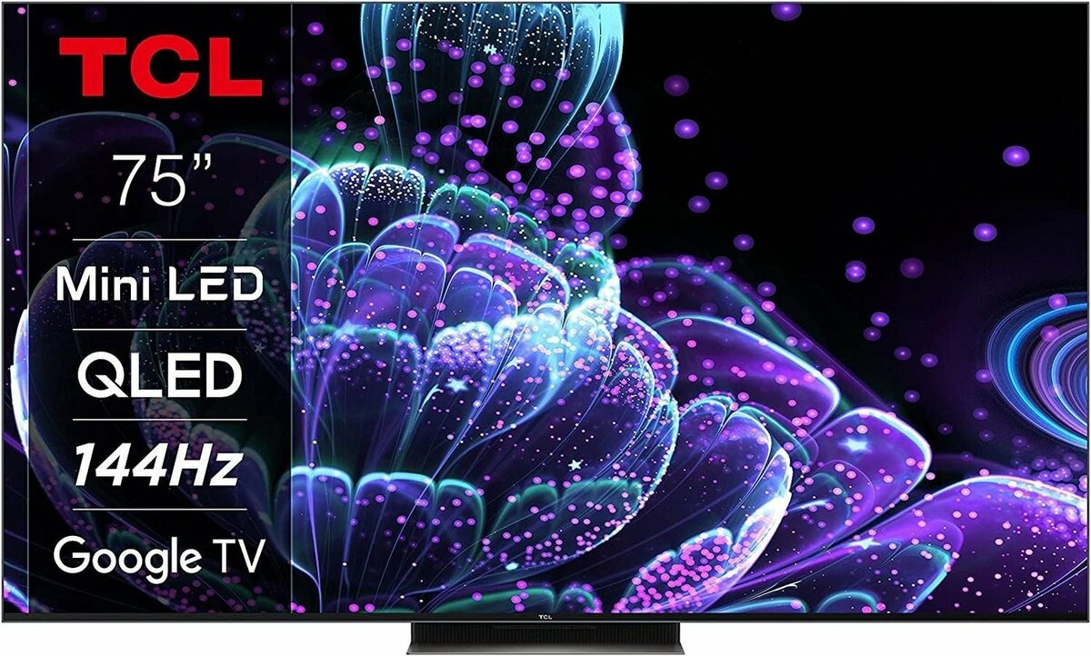 Bild 1 von TCL 75C831X2 QLED Mini LED-Fernseher (189 cm/75 Zoll, 4K Ultra HD, Google TV, Smart-TV, 1500nits, HDR Extreme, Dolby Atmos, HDMI 2.1, ONKYO-Sound), Schwarz