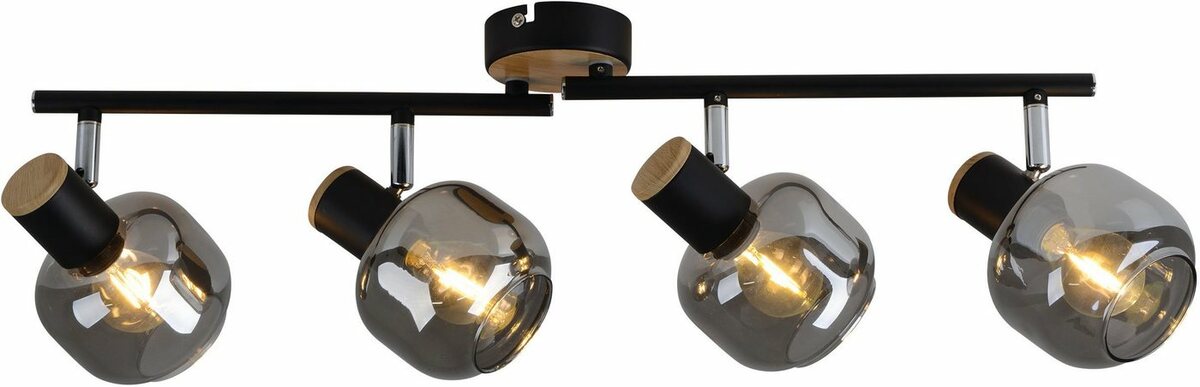 Bild 1 von Näve Deckenleuchte Fumoso, Leuchtmittel wechselbar, ohne Leuchtmittel, Smoking Glass (dunkel getönt), Metall/Schwarz, schwenkbar, 4-flammig, Schwarz