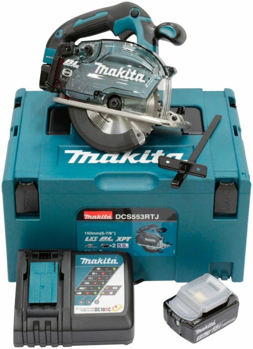 Bild 1 von Makita Akku-Handkreissäge DCS553RTJ, Set, 18 V, 150 mm, mit Akku und Ladegerät, Blau|schwarz