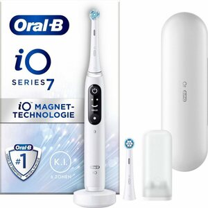 Oral-B Elektrische Zahnbürste iO 7, Aufsteckbürsten: 2 St., mit Magnet-Technologie, Display, 5 Putzmodi, Reiseetui, Weiß