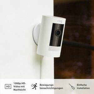 Ring Outdoor Kamera (Ring Stick Up Cam Plug-In), Weiß, Funktionert mit Alexa + Der neue Echo Show 5 (3. Gen.) | Anthrazit - Smart Home-Einsteigerpaket