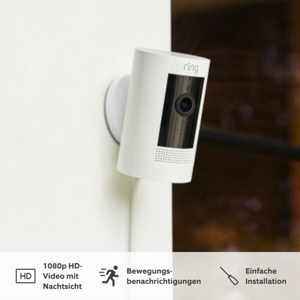 Bild 1 von Ring Outdoor Kamera (Ring Stick Up Cam Plug-In), Weiß, Funktionert mit Alexa + Der neue Echo Show 5 (3. Gen.) | Anthrazit - Smart Home-Einsteigerpaket