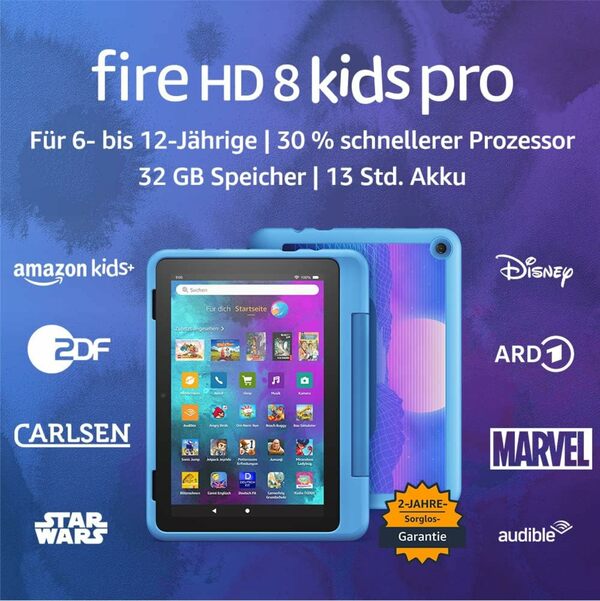 Bild 1 von Fire HD 8 Kids Pro-Tablet, 8-Zoll-HD-Display, für Kinder von 6 bis 12 Jahren, 30 % schnellerer Prozessor, 13 Stunden Akkulaufzeit, kindgerechte Hülle, 32 GB (2022), Cyber-Welt-Design