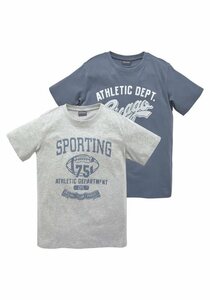 KIDSWORLD T-Shirt (Packung, 2-tlg) in 2 Farben mit großem Druck, Blau|grau