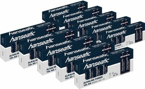 Hanseatic 100 Stück Alkaline Power, AA Mignon Batterie, LR06 (100 St), bis zu 5 Jahren Lagerfähigkeit, Blau