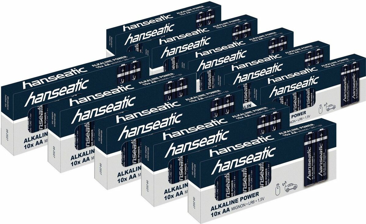 Bild 1 von Hanseatic 100 Stück Alkaline Power, AA Mignon Batterie, LR06 (100 St), bis zu 5 Jahren Lagerfähigkeit, Blau