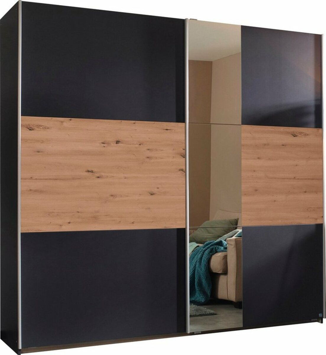 Bild 1 von Rauch Schwebetürenschrank Astana inkl. 2 Stoffboxen und zusätzlichen Einlegeböden, Grau