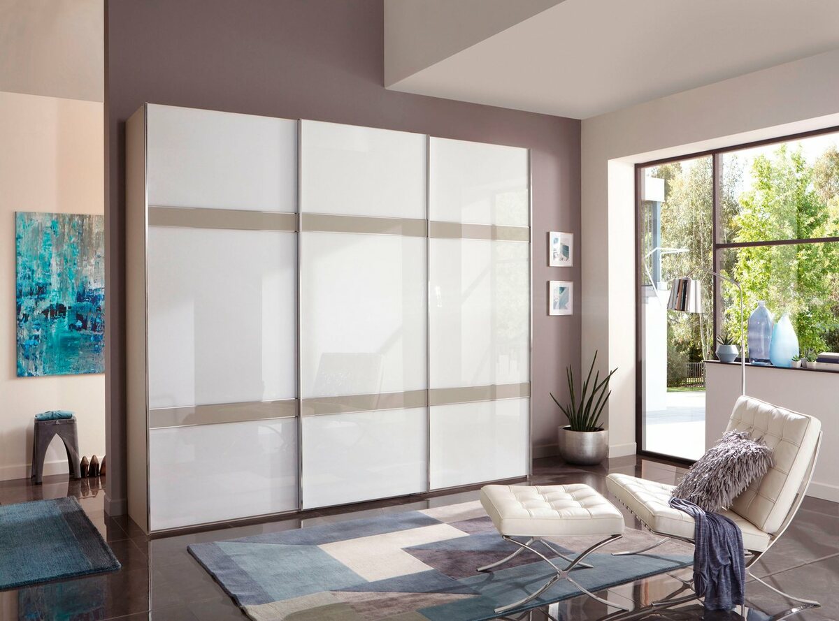 Bild 1 von WIEMANN Schwebetürenschrank Rialto hochwertige Glasfront mit Querriegeln, Grau|weiß