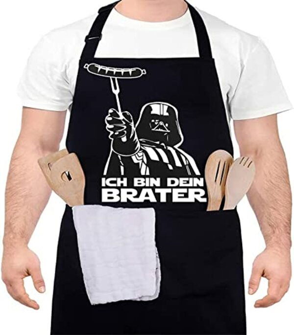 Bild 1 von DXDXDXD Star Wars Schürze, mit 2 Taschen 95cm Große Männer Grill Schürze, Lustige Neuheit Kochen Grillen BBQ Schürzen, Starwars Geschenk für Männer Schürze Star Wars Schürze ICH BIN DEIN BRA