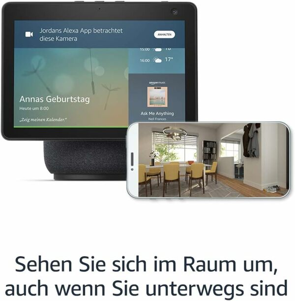 Bild 1 von Echo Show 10 (3. Generation), Anthrazit + TP-Link Tapo C200 360°-Überwachungskamera, Funktionert mit Alexa - Smart Home-Einsteigerpaket