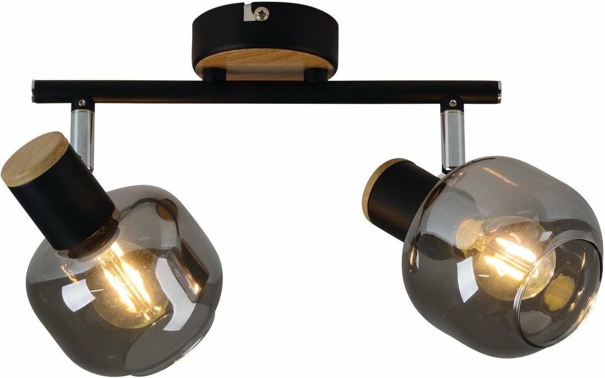 Bild 1 von Näve Deckenleuchte Fumoso, ohne Leuchtmittel, Warmweiß, Smoking Glass (dunkel getönt), Metall/Schwarz, schwenkbar, 2-flammig, Schwarz