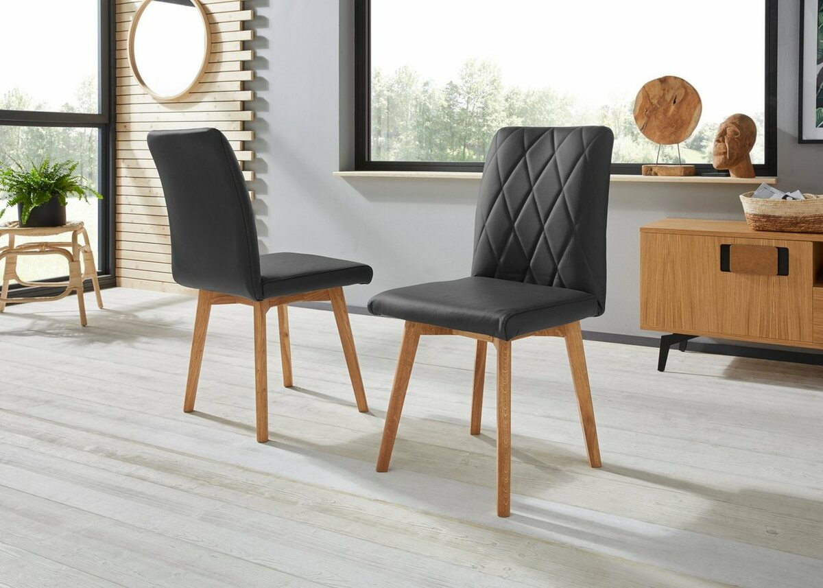 Bild 1 von Home affaire 4-Fußstuhl Brest (Set, 2 St), Gestell aus Eiche Massivholz geölt, Schwarz