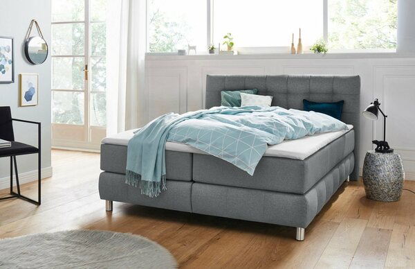 Bild 1 von Andas Boxspringbett Salo XXL, in Samtoptik oder Struktur, 6 Breiten in Überlänge 220cm, 4 Härtegrade, Grau