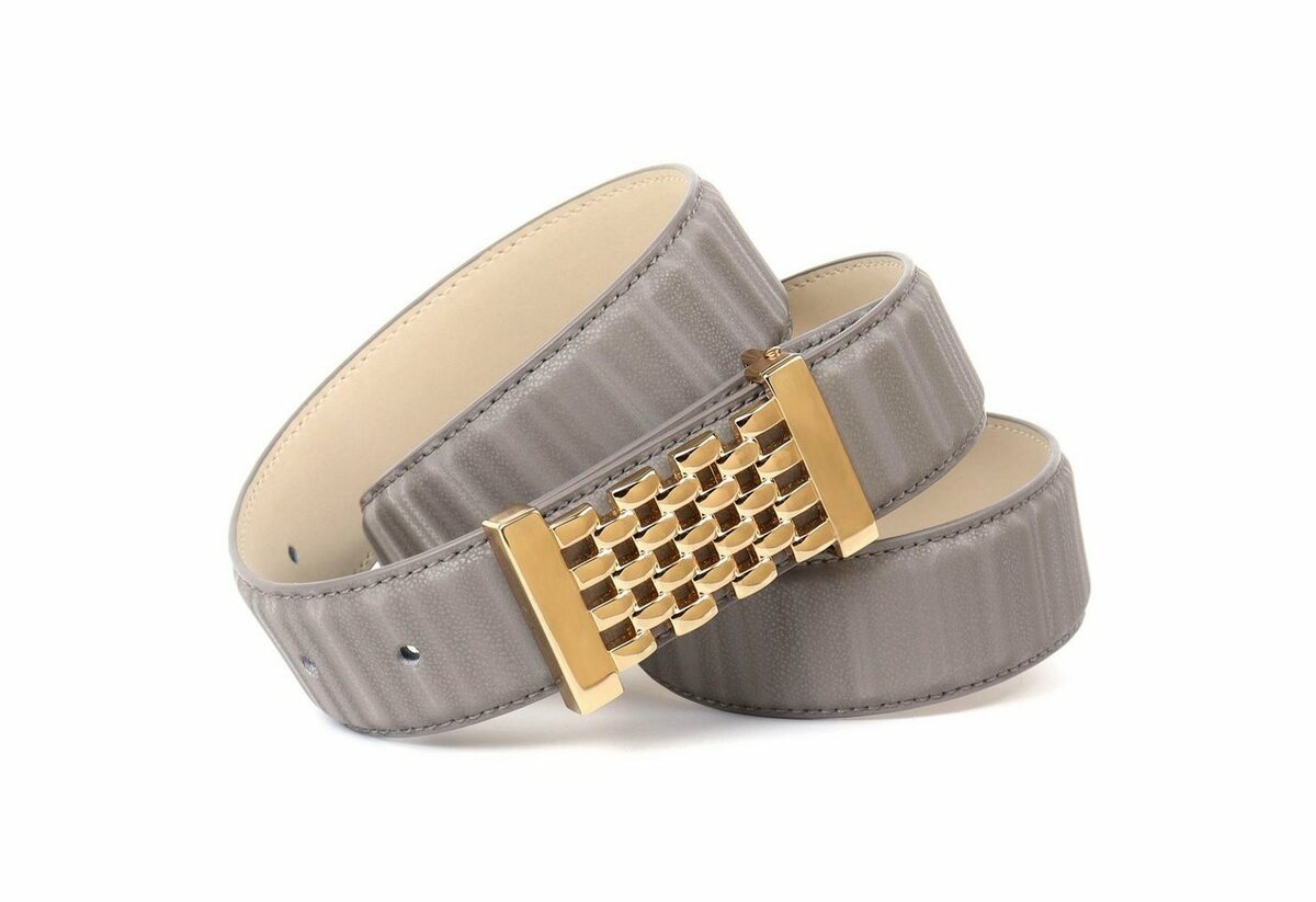 Bild 1 von Anthoni Crown Ledergürtel mit goldfarbener Koppelschließe, Grau