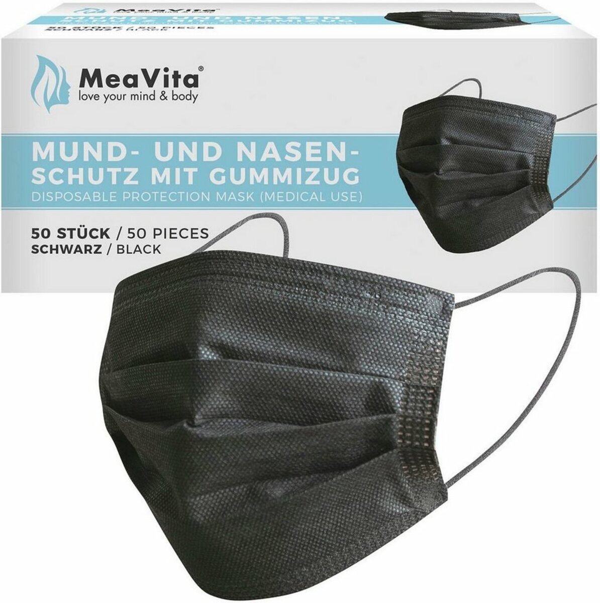 Bild 1 von Medizinischer Mund-Nasen-Schutz, Packung, 50-St., Schwarz