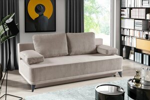 WERK2 Schlafsofa Rosso, 2-Sitzer Sofa und Schlafcouch mit Federkern & Bettkasten, Beige|gelb