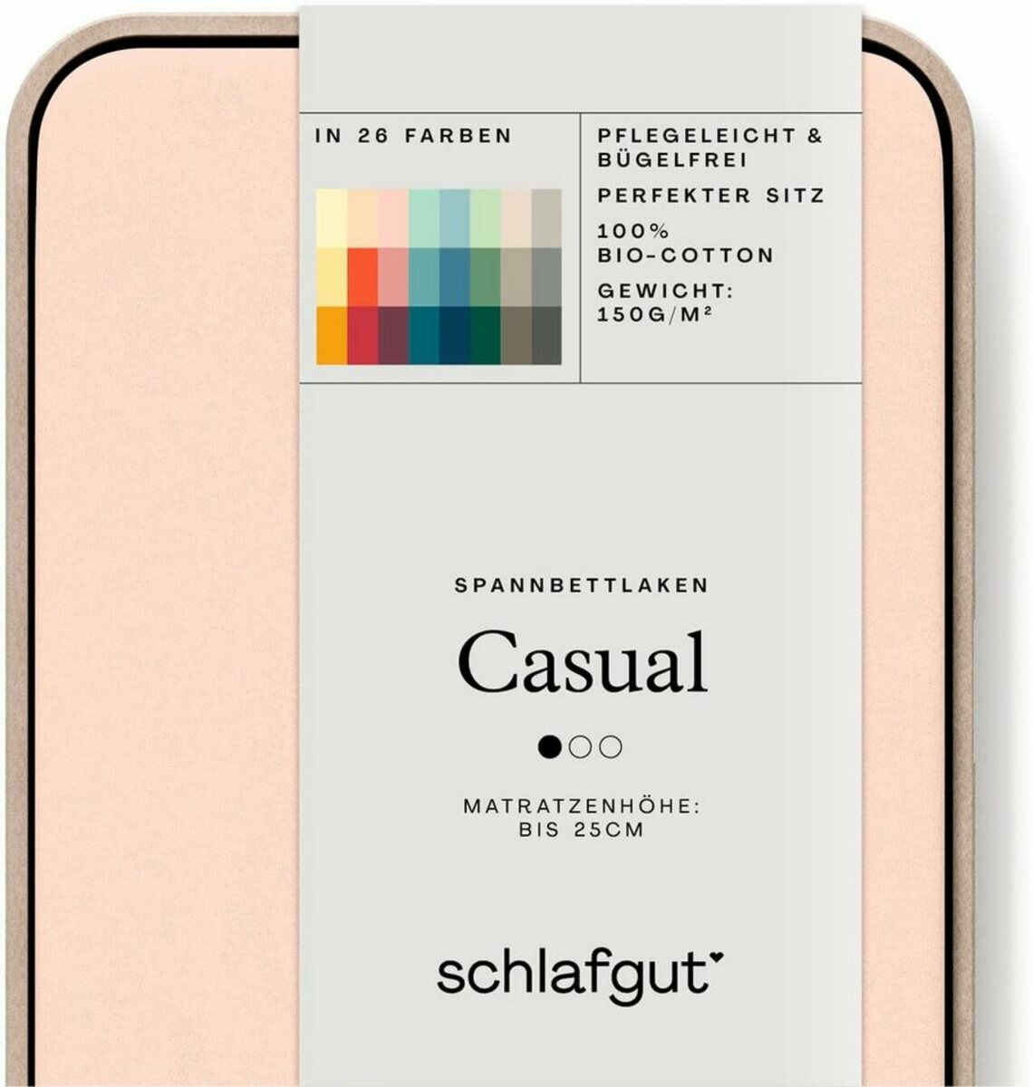 Bild 1 von Spannbettlaken CASUAL u.a. in Gr. 90x200, 140x200 oder 180x200 cm, 100% Bio-Baumwolle, Schlafgut, Jersey, Gummizug: rundum, (1 Stück), Bettlaken für Matratzen bis 25 cm Höhe, zuverlässig, langleb