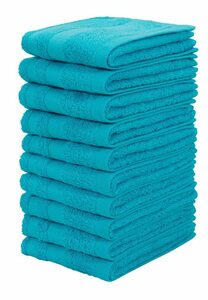 My home Handtuch Set Vanessa, Walkfrottee, (Set, 10-tlg), Seiftücher (30x30cm) mit Bordüre, einfarbige Handtücher, Blau